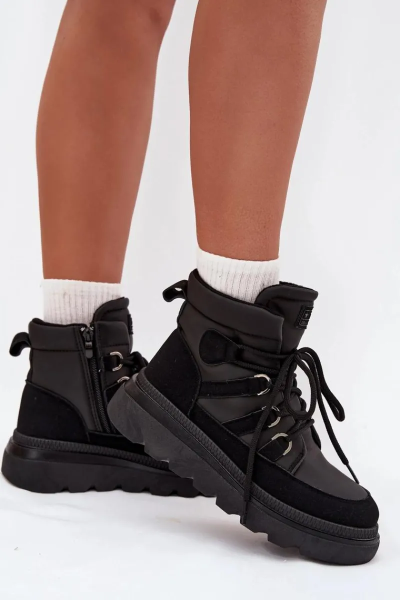 New Boto Damskie Botki Trapery Na Platformie Czarne Liorae Czarny