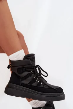 New Boto Damskie Botki Trapery Na Platformie Czarne Liorae Czarny