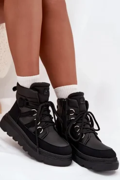 New Boto Damskie Botki Trapery Na Platformie Czarne Liorae Czarny