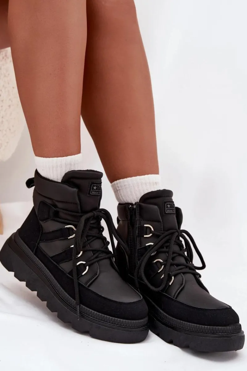 New Boto Damskie Botki Trapery Na Platformie Czarne Liorae Czarny