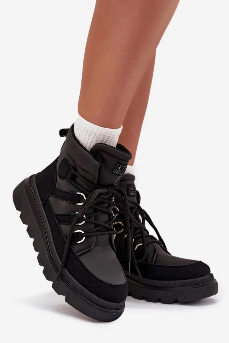 New Boto Damskie Botki Trapery Na Platformie Czarne Liorae Czarny