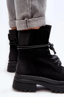 Clearance Damskie Botki Trapery Na Grubej Podeszwie Czarne Narelona Damskie Damskie Trapery|Botki Sznurowane