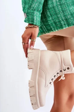 Hot Boto Damskie Botki Trapery Ocieplane Jasnobeżowe Flavin