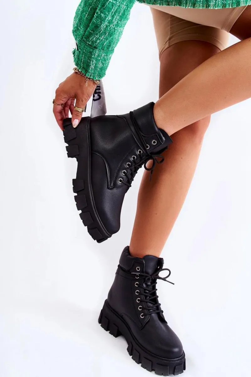 New Damskie Botki Trapery Ocieplane Czarne Flavin Damskie Botki Ocieplane|Damskie Trapery