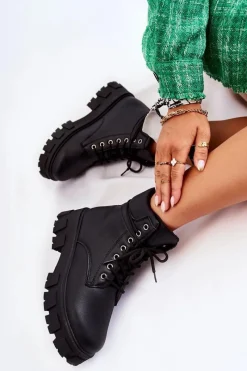 New Damskie Botki Trapery Ocieplane Czarne Flavin Damskie Botki Ocieplane|Damskie Trapery