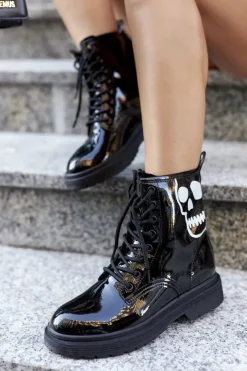 GOE Damskie Botki Trapery z Czaszką II2N4047 Czarne