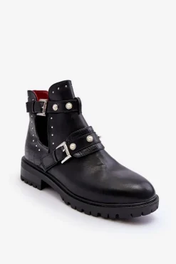 Online Boto Damskie Botki Trapery Z Perełkami Czarne Klarisa