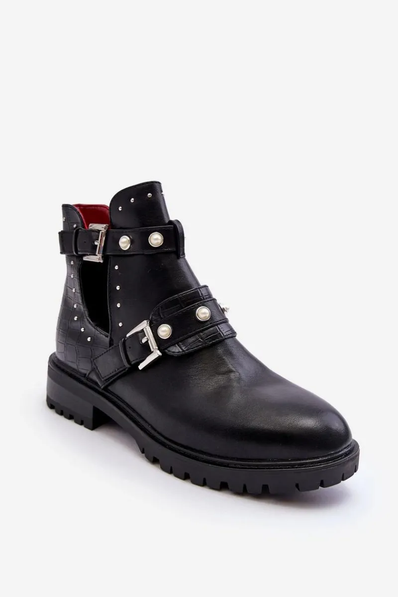 Online Boto Damskie Botki Trapery Z Perełkami Czarne Klarisa