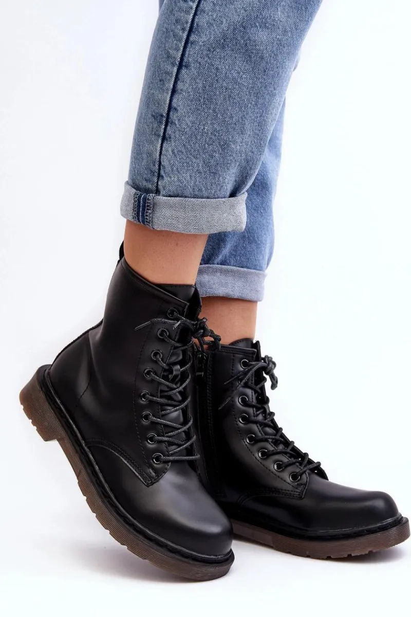 Damskie Trapery|Botki Sznurowane>Boto Damskie Botki Trapery Z Suwakiem Czarne Mibrasa