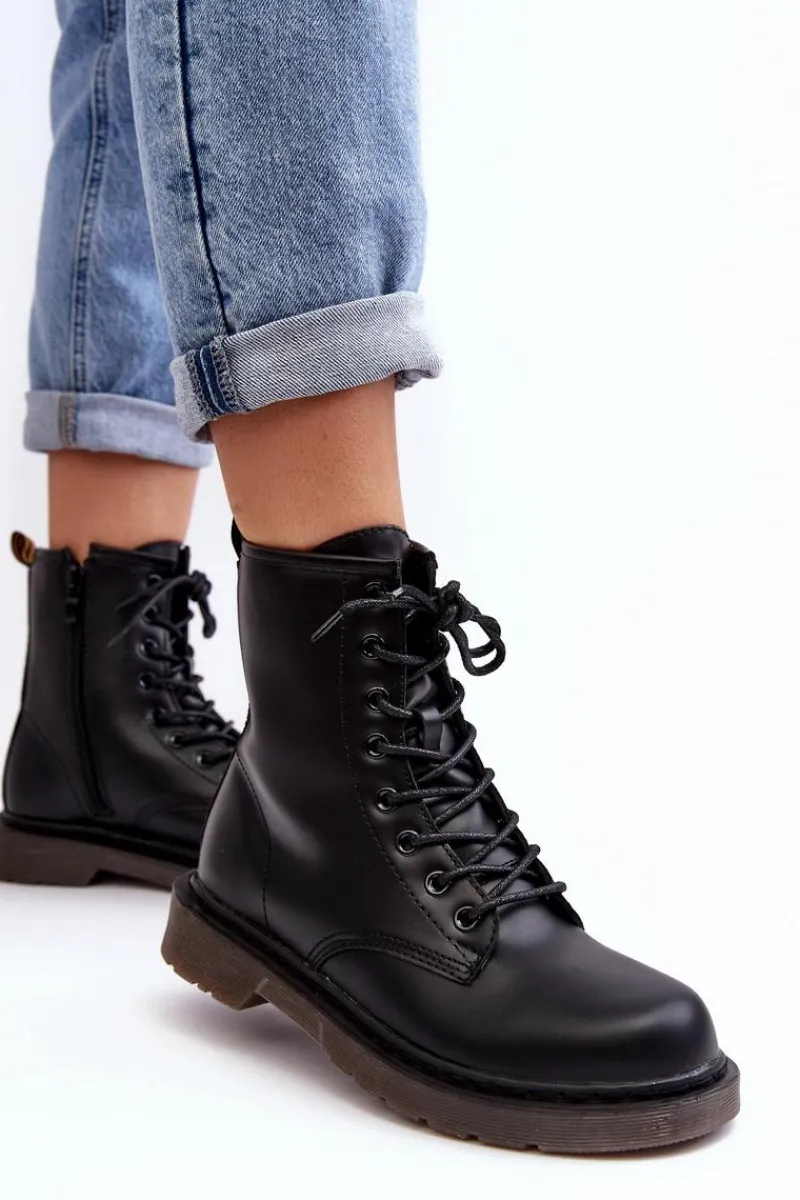 Damskie Trapery|Botki Sznurowane>Boto Damskie Botki Trapery Z Suwakiem Czarne Mibrasa