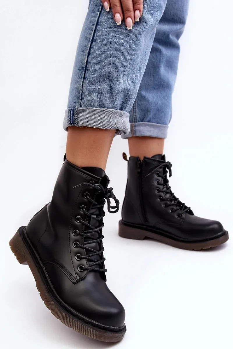 Damskie Trapery|Botki Sznurowane>Boto Damskie Botki Trapery Z Suwakiem Czarne Mibrasa