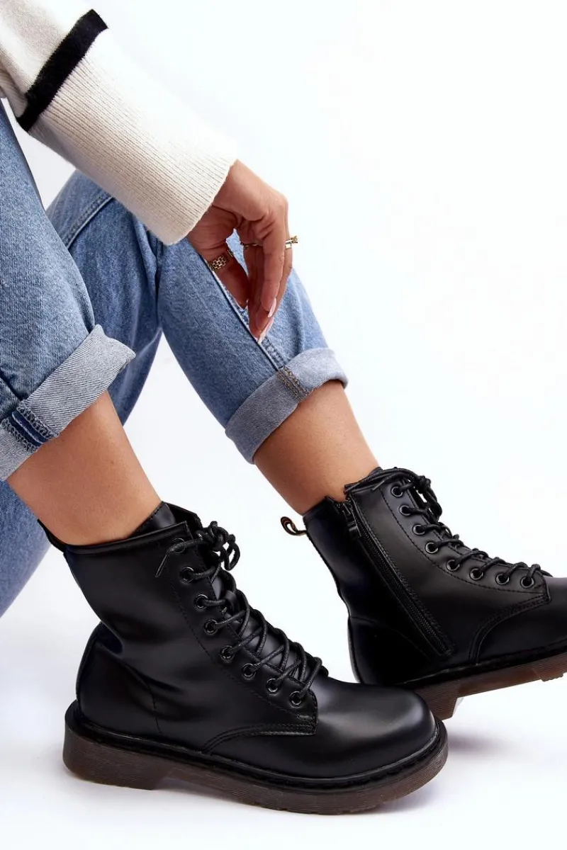 Damskie Trapery|Botki Sznurowane>Boto Damskie Botki Trapery Z Suwakiem Czarne Mibrasa