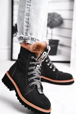 Hot Big Star Shoes Damskie Botki Trapery Zamszowe Big Star Szare GG274903