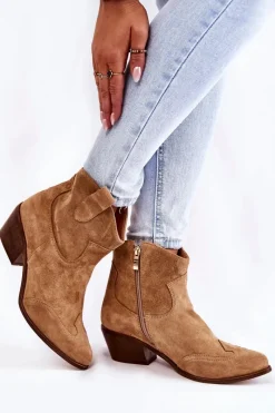 Botki Wiosenne|Czarne Botki>Boto Damskie Botki W Szpic Lewski Shoes 3236 Beżowe