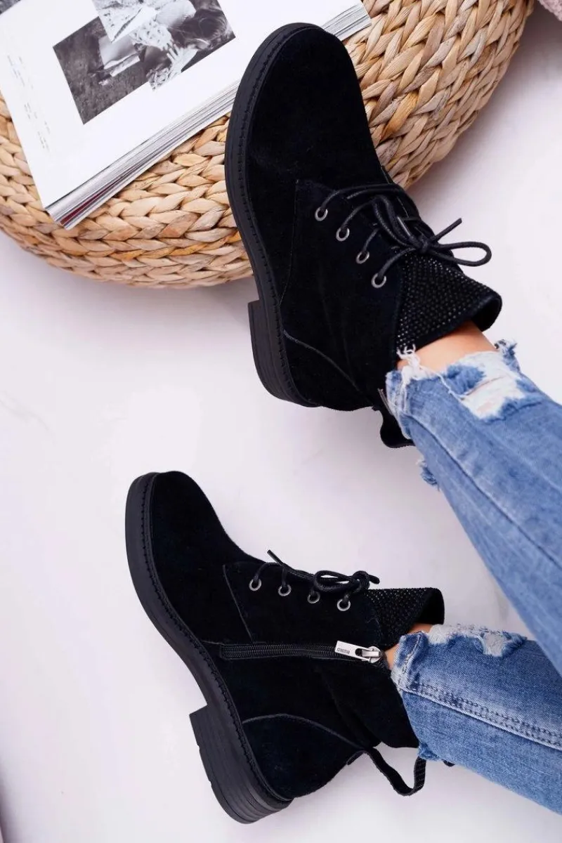 Botki Sznurowane|Botki Zimowe Damskie>Big Star Shoes Damskie Botki Workery Big Star Skórzane Czarne EE274508