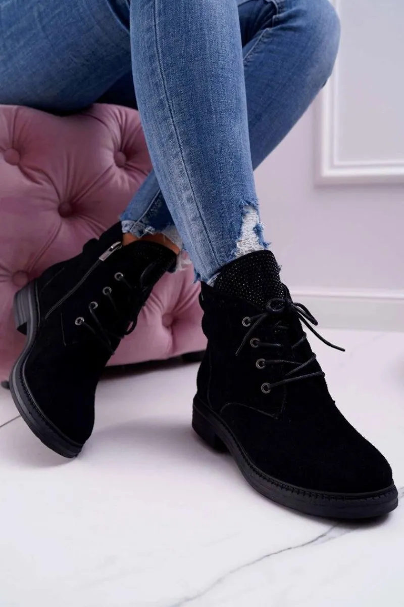 Botki Sznurowane|Botki Zimowe Damskie>Big Star Shoes Damskie Botki Workery Big Star Skórzane Czarne EE274508