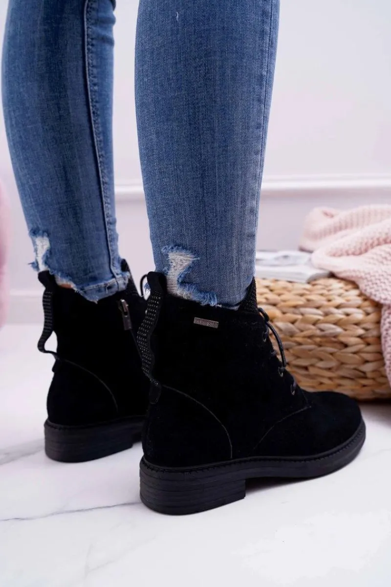 Botki Sznurowane|Botki Zimowe Damskie>Big Star Shoes Damskie Botki Workery Big Star Skórzane Czarne EE274508