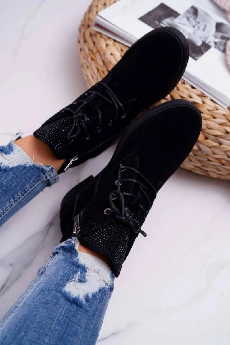 Botki Sznurowane|Botki Zimowe Damskie>Big Star Shoes Damskie Botki Workery Big Star Skórzane Czarne EE274508