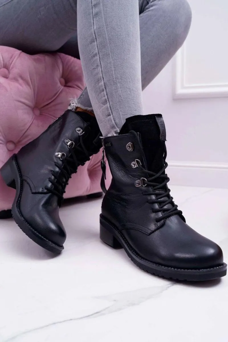 Best Big Star Shoes Damskie Botki Workery Big Star Skórzane Czarne EE274506