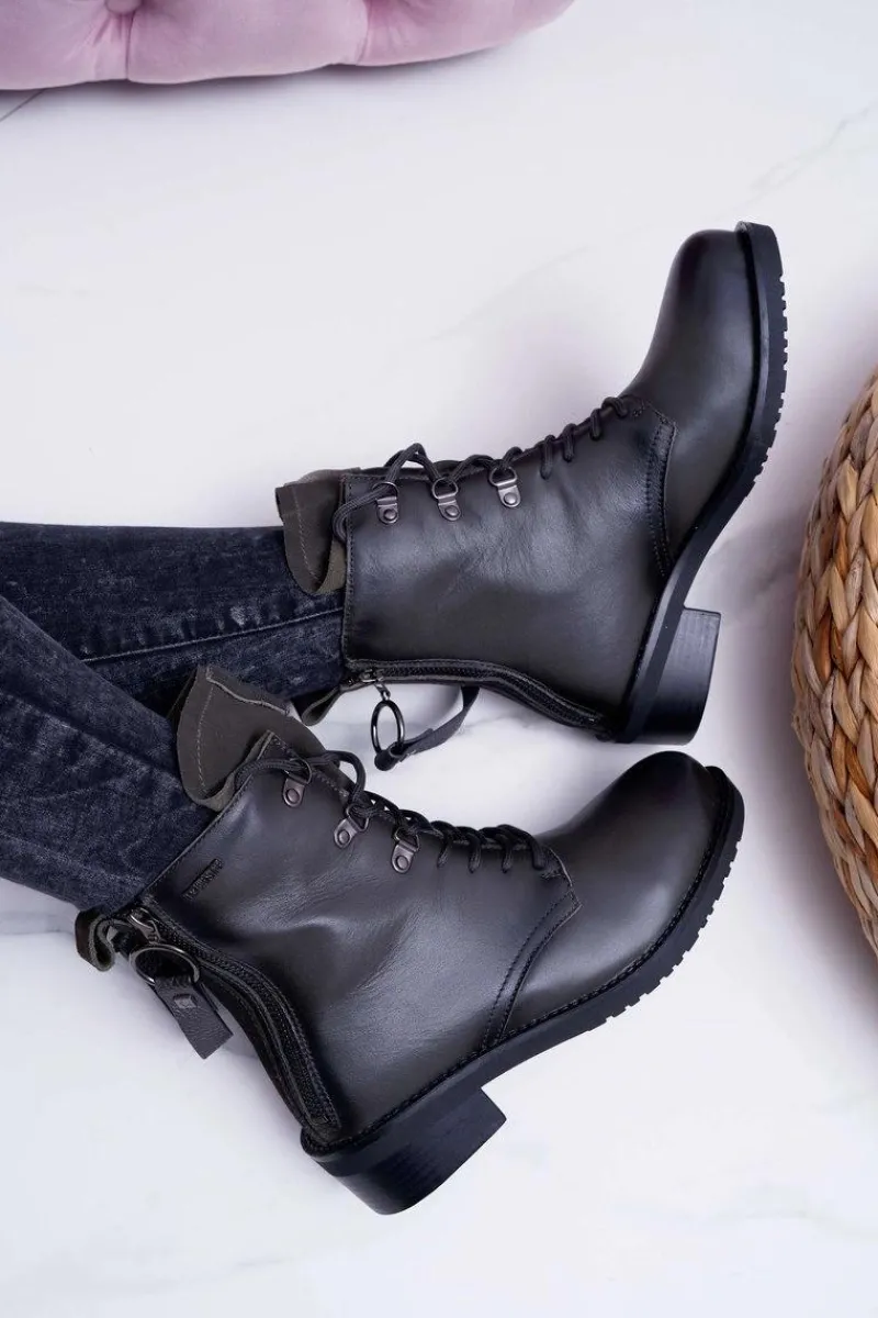 Best Big Star Shoes Damskie Botki Workery Big Star Skórzane Szare EE274507