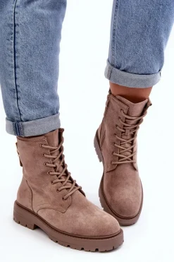 Discount Boto Damskie Botki Workery Na Suwak Ciemnobeżowe Ninsuni