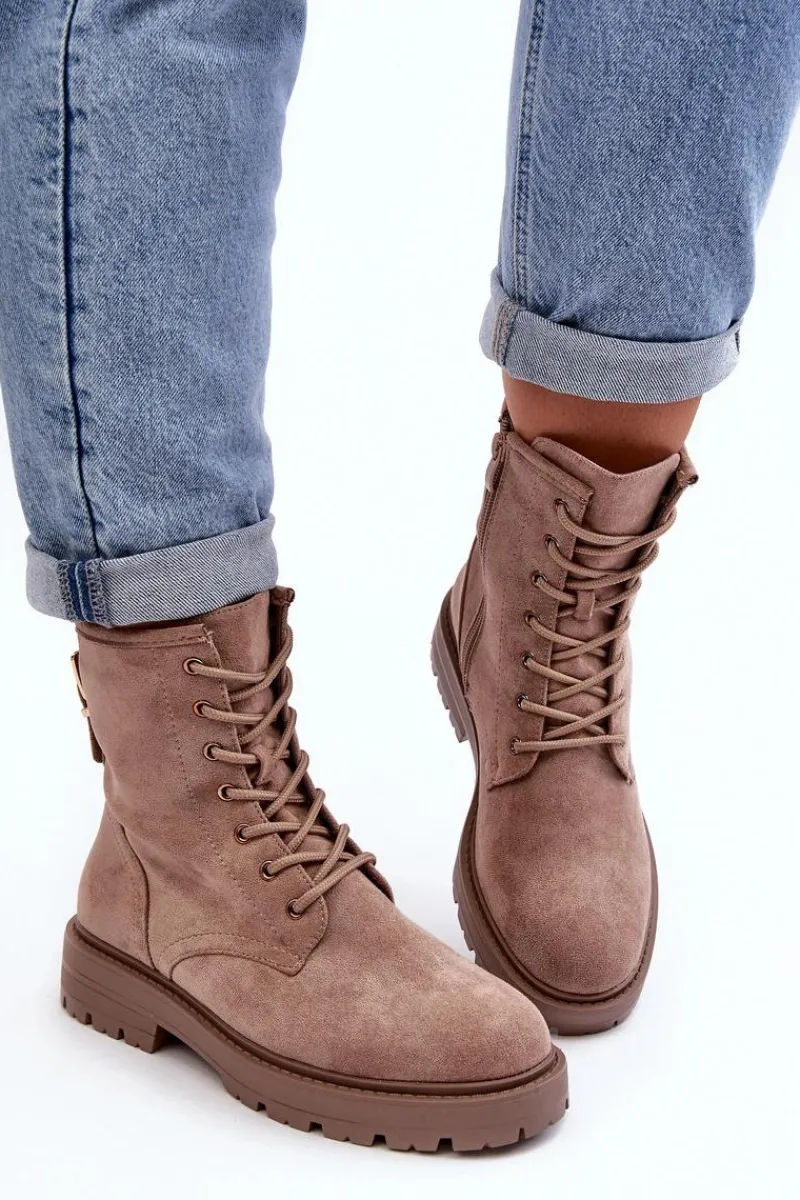 Discount Boto Damskie Botki Workery Na Suwak Ciemnobeżowe Ninsuni