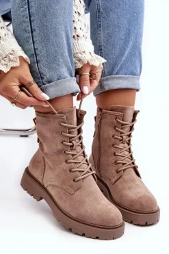 Discount Boto Damskie Botki Workery Na Suwak Ciemnobeżowe Ninsuni