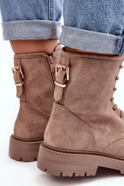 Discount Boto Damskie Botki Workery Na Suwak Ciemnobeżowe Ninsuni