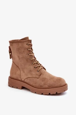 Botki Sznurowane|Botki Zimowe Damskie>Boto Damskie Botki Workery Na Suwak Jasnobrązowe Ninsuni