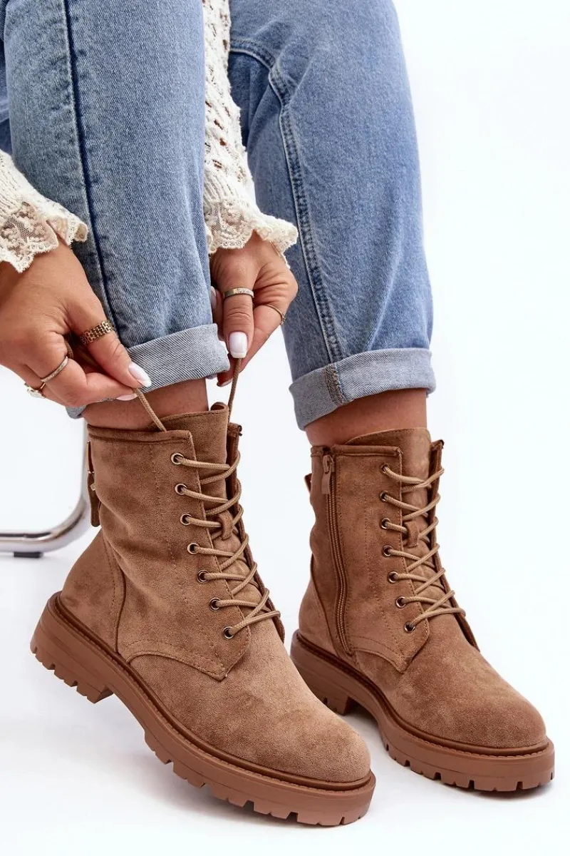 Botki Sznurowane|Botki Zimowe Damskie>Boto Damskie Botki Workery Na Suwak Jasnobrązowe Ninsuni