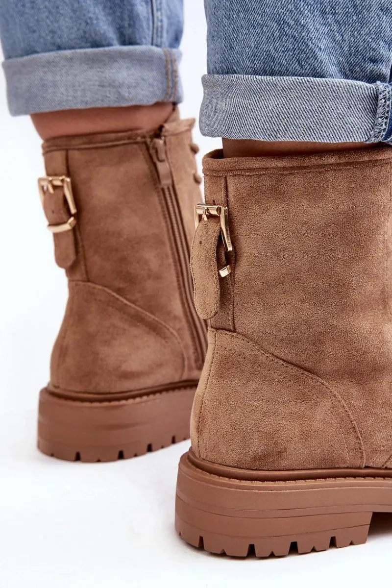 Botki Sznurowane|Botki Zimowe Damskie>Boto Damskie Botki Workery Na Suwak Jasnobrązowe Ninsuni