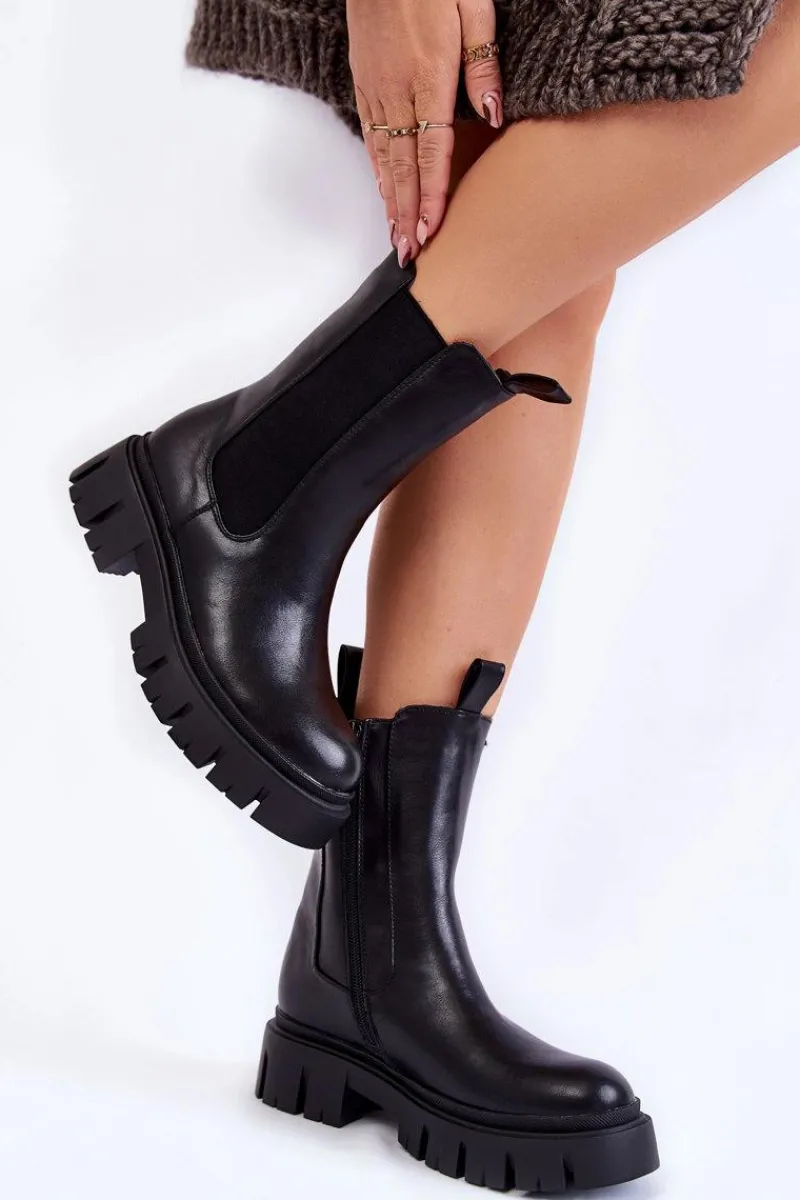 Discount Damskie Botki Workery Na Platformie Czarne Aliana Damskie Czarne Botki|Botki Zimowe Damskie