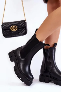 Discount Damskie Botki Workery Na Platformie Czarne Aliana Damskie Czarne Botki|Botki Zimowe Damskie