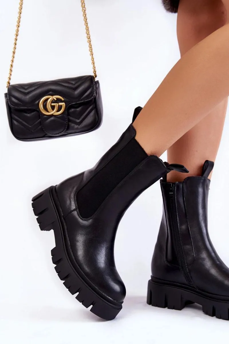 Discount Damskie Botki Workery Na Platformie Czarne Aliana Damskie Czarne Botki|Botki Zimowe Damskie