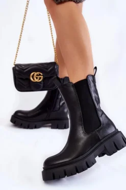 Discount Damskie Botki Workery Na Platformie Czarne Aliana Damskie Czarne Botki|Botki Zimowe Damskie