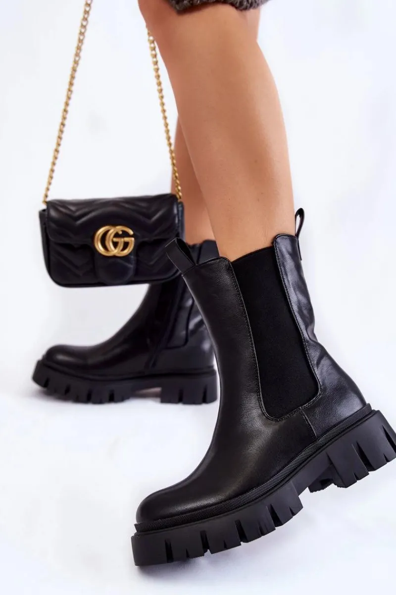 Discount Damskie Botki Workery Na Platformie Czarne Aliana Damskie Czarne Botki|Botki Zimowe Damskie