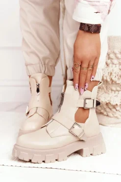 Discount Damskie Botki Workery Na Platformie Beżowe Cosmic Love Damskie Botki Wiosenne|Czarne Botki