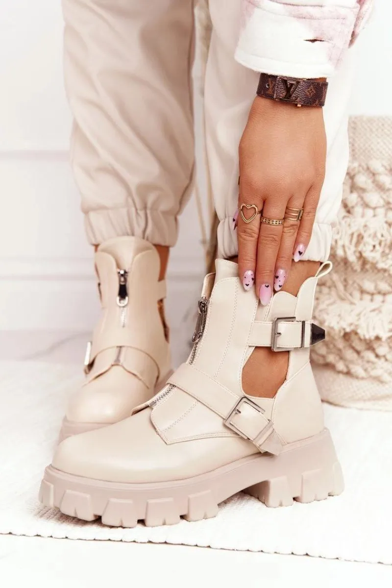 Discount Damskie Botki Workery Na Platformie Beżowe Cosmic Love Damskie Botki Wiosenne|Czarne Botki