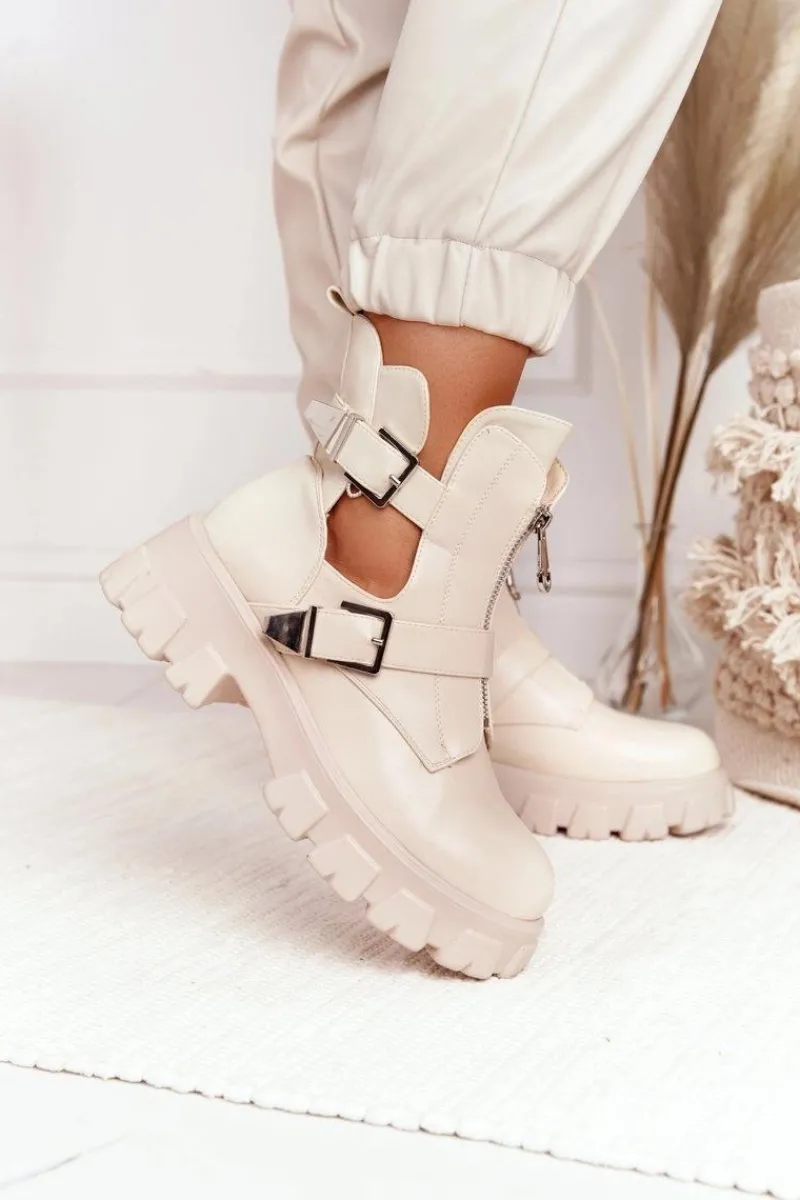 Discount Damskie Botki Workery Na Platformie Beżowe Cosmic Love Damskie Botki Wiosenne|Czarne Botki