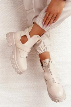 Discount Damskie Botki Workery Na Platformie Beżowe Cosmic Love Damskie Botki Wiosenne|Czarne Botki