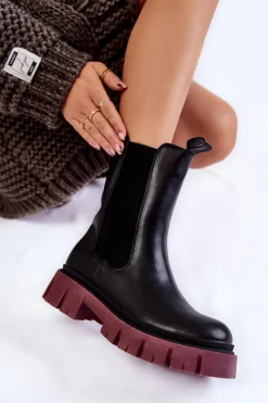 Online Evento Damskie Botki Workery Na Platformie Czarno-Bordowe Aliana