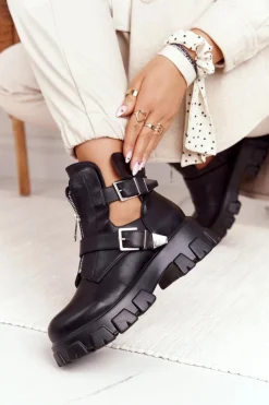 Botki Wiosenne|Czarne Botki>Boto Damskie Botki Workery Na Platformie Czarne Cosmic Love