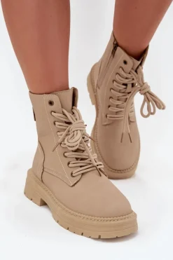 Hot Boto Damskie Botki Workery Na Zamek Beżowe Tirina Beżowy