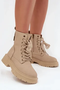 Hot Boto Damskie Botki Workery Na Zamek Beżowe Tirina Beżowy