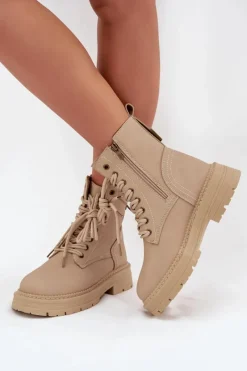 Hot Boto Damskie Botki Workery Na Zamek Beżowe Tirina Beżowy