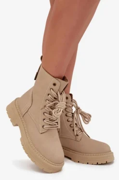 Hot Boto Damskie Botki Workery Na Zamek Beżowe Tirina Beżowy