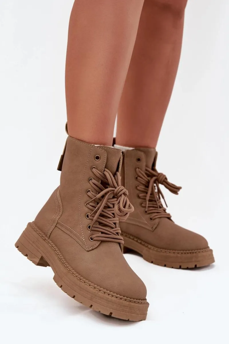Discount Damskie Botki Workery Na Zamek Ciemnobeżowe Tirina Damskie Damskie Trapery|Botki Sznurowane