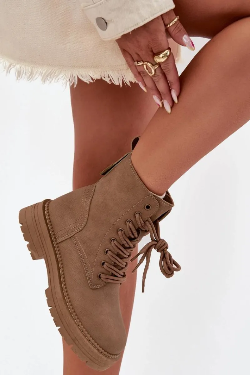 Discount Damskie Botki Workery Na Zamek Ciemnobeżowe Tirina Damskie Damskie Trapery|Botki Sznurowane