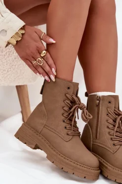 Discount Damskie Botki Workery Na Zamek Ciemnobeżowe Tirina Damskie Damskie Trapery|Botki Sznurowane