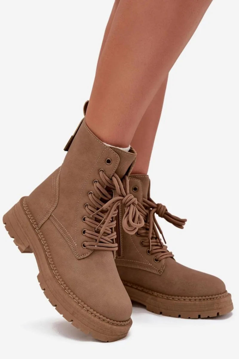 Discount Damskie Botki Workery Na Zamek Ciemnobeżowe Tirina Damskie Damskie Trapery|Botki Sznurowane